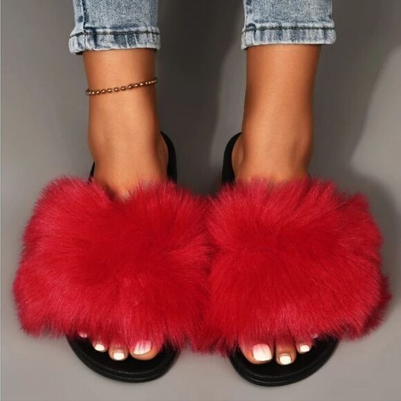 BRAND NEW ROUGE HELUIM FAUX FUR OPEN TOE WOMEN"S SANDAL - Picture 7 of 12